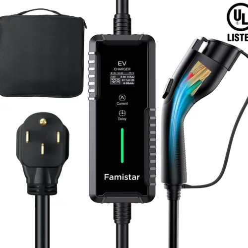 Level 2 & Level 1 EV Charger. 16Amp 110-240V Portable J1772 Electric Car Charger with Adjustable Amp Delayed Timer 25ft Long Cord