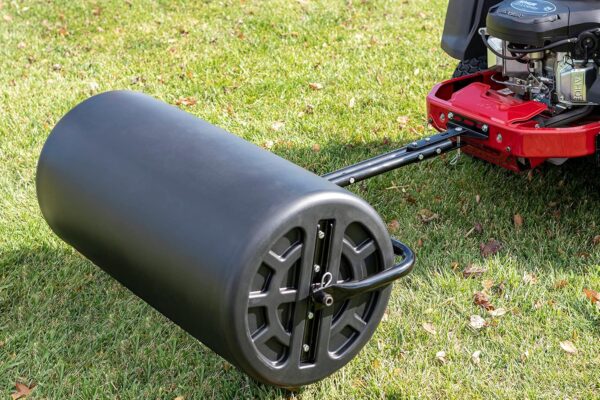 6772EA4B-ACAA-D827-68A3-A000F333F31E.jpg Agri-Fab 45-0604 18" x 48" Tow Behind Poly Lawn Roller 550 lbs Weight with Water. Poly Drum and Steel Frame. with Plug. Designed for Lawn and Garden Tractors