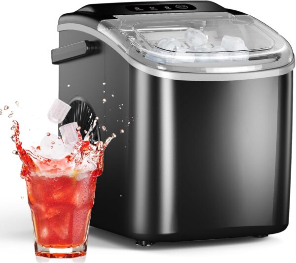 6786D07D-5528-D7D2-CDA3-9BDE5A30988E.jpg Ice Maker Countertop. Efficient Easy Carry Ice Machine. Self-Cleaning Ice Maker with Ice Scoop & Basket. 9pcs/ 8mins 26.6Lbs Per Day for Home/Office/Kitchen.Black