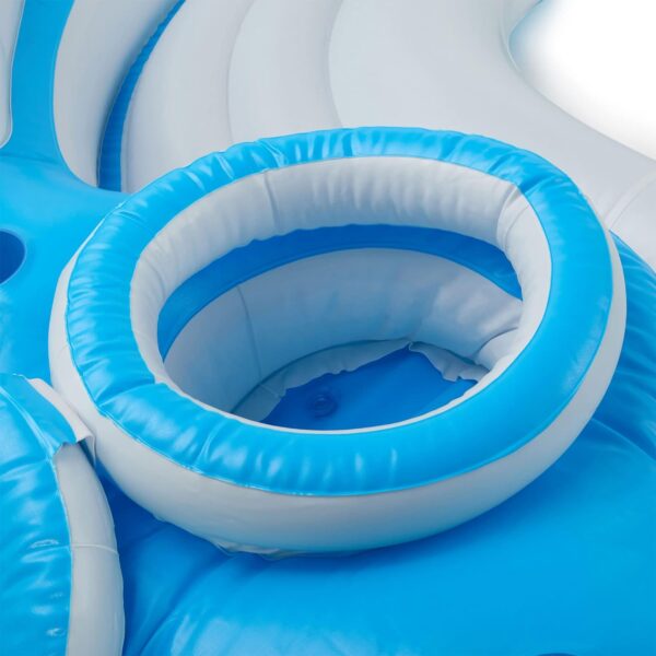 6DED5F90-40B2-AD1C-9619-8411EC9A7193.jpg 56299EP 145 x 125 x 20 Inch Splash N Chill Inflatable Lake and Pool Relaxation Island Lounger Seat for up to 7 Adults. Blue and White