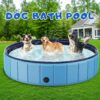 Foldable Dog Swimming Pool. 120"x20" Oversize Collapsable Hard Plastic Potable Bathing Tub for Pet Dog Kiddie Pool Indoor and Outdoor Leakproof PVC Play Pool for Large Dogs Pets Puppy Kids Blue