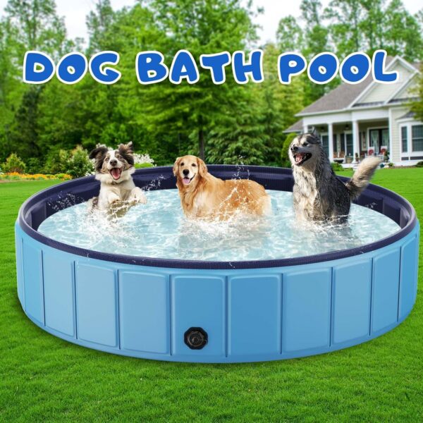 6F592BAC-A405-3177-6330-C4D647BBE1D1.jpg Foldable Dog Swimming Pool. 120"x20" Oversize Collapsable Hard Plastic Potable Bathing Tub for Pet Dog Kiddie Pool Indoor and Outdoor Leakproof PVC Play Pool for Large Dogs Pets Puppy Kids Blue