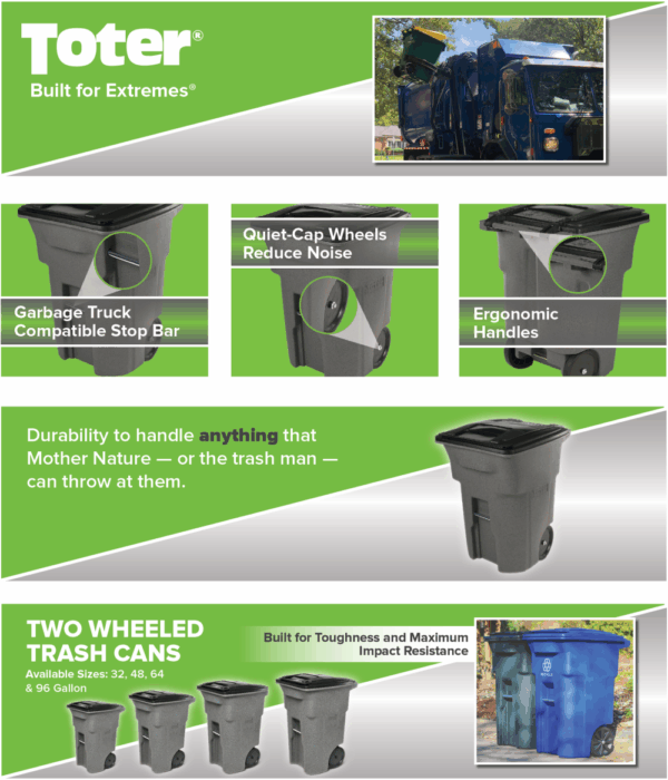 7325D06A-35E0-3ACA-C3B5-8E19A6A984C7 Toter 96 Gallon Trash Can with Smooth Wheels and Lid