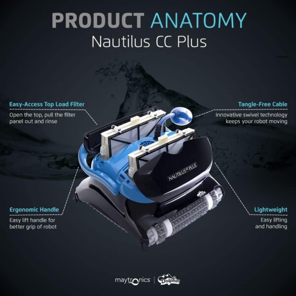 73519DAA-73DB-8985-0852-6C0699560A8A.jpg Dolphin Nautilus CC Plus Wi-Fi Automatic Robotic Pool Vacuum Cleaner. Always Cleaning. Never Charging. with Wall Climbing Scrubber Brush. Ideal for In-Ground Pools up to 50 FT in Length