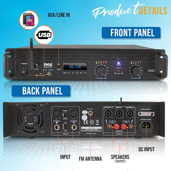 73873A05-73E4-9BC1-D186-3DF6ACB7F888.jpg 2-Channel Bluetooth Power Amplifier - 2000W Bridgeable Rack Mount Pro Audio Sound Wireless Home Stereo Receiver w/TRS XLR Input.LCD. Bridge Mode. Cooling Fan - Entertainment Speaker System