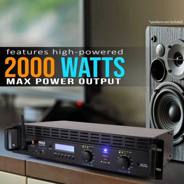 73D03C00-D9A0-0F87-569A-7B6509DB2BEC.jpg 2-Channel Bluetooth Power Amplifier - 2000W Bridgeable Rack Mount Pro Audio Sound Wireless Home Stereo Receiver w/TRS XLR Input.LCD. Bridge Mode. Cooling Fan - Entertainment Speaker System