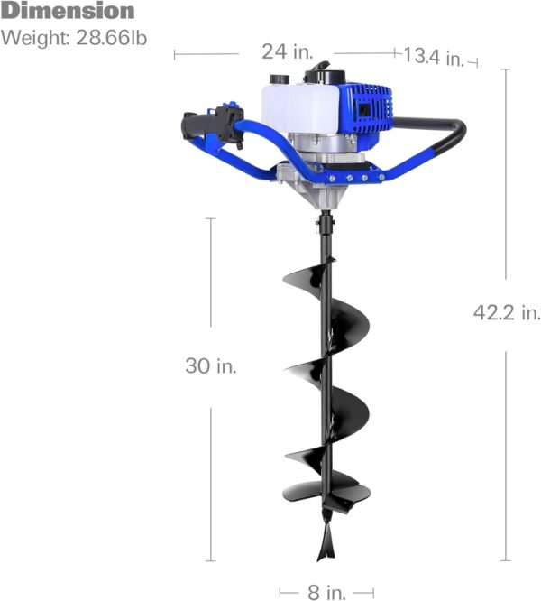 74464DCB-4BC1-DAA6-3B7F-868B7AE6BBB6.jpg Post Hole Digger Gas Powered. 52cc 2.4 HP 2 Stroke Engine Earth Auger with 8" Drill Bit. EPA Compliant Post Hole Auger