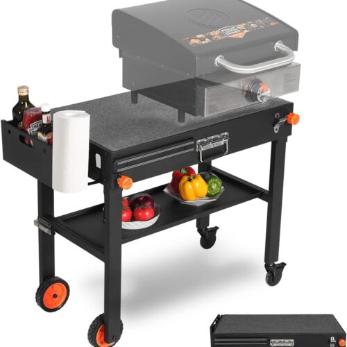 Portable Outdoor Grill Table. Folding Grill Cart Solid and Sturdy. Blackstone Griddle Stand Large Space. Blackstone Table with Paper Towel Holder. Grill Stand for Blackstone Griddle. Ninja Grills etc