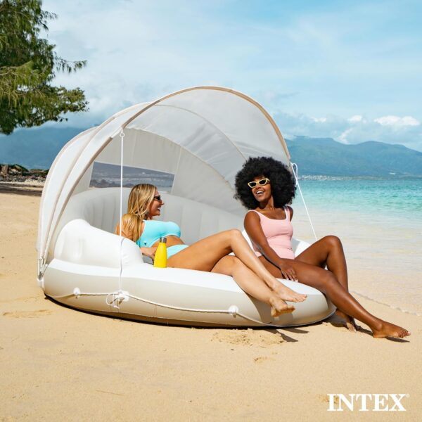 75DD575B-1BE2-9400-E821-3A0E19C92C67.jpg 58292EP Canopy Island Inflatable Pool Float: Comfortable Lounge Surface – Built-in Cup Holders – Detachable Sunshade – 440lb Max Weight Capacity – 78.5" x 59"