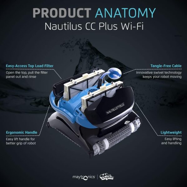 79FCEDD0-66AF-4CE4-4CEA-5CB09DAEE3DA.jpg Dolphin Nautilus CC Plus Wi-Fi Automatic Robotic Pool Vacuum Cleaner. Always Cleaning. Never Charging. with Wall Climbing Scrubber Brush. Ideal for In-Ground Pools up to 50 FT in Length