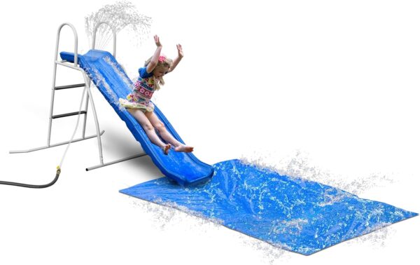 7A2AFD03-B27A-B4D6-1DBB-97F9E292E14C.jpg XDP Recreation 6 Foot Water Wave Slide with Built In Adjustable Sprinkler. Freestanding with Ground Pad and Hose Extension for Lawn Fun. Ages 3 to 8