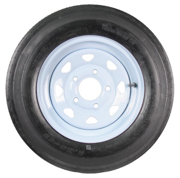 7CFCFAF0-107A-B43E-63CC-978A77D27709.jpg Two Trailer Tires On Rims 5.30-12 530-12 5.30 X 12 5 Hole Wheel White Spoke