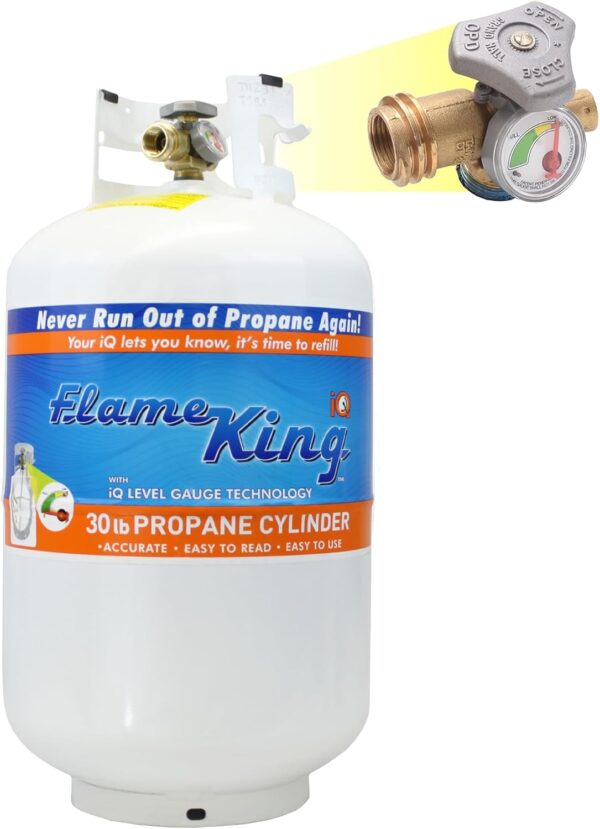 7DE0E6FF-4AE9-3960-5079-74D4A77DEB80.jpg Pound Steel Propane Tank Cylinder with OPD Valve and Built-in Gauge. 20 lb Vertical-Flame King