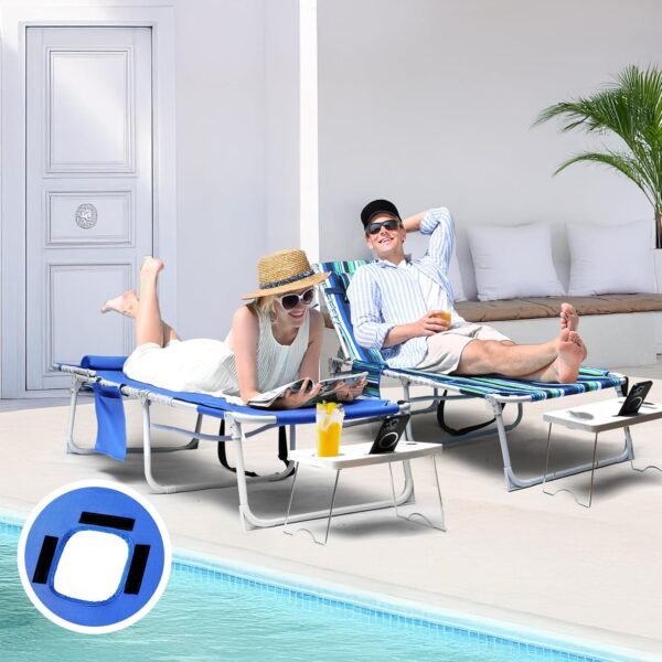 7EF167EA-B4D1-05E3-E965-FB0134A59977.jpg 3-in-1 Outdoor Sun Tanning Lounge Chair with Face Hole – 5-Position Recliner. Folding Side Table & Removable Pillow. 330lbs Capacity. Blue