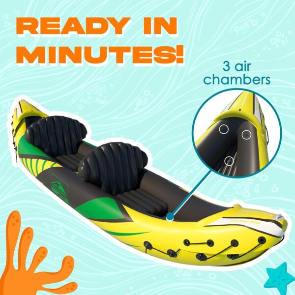 80CA57B3-59AE-950B-1A00-16E285F681A9.jpg KP Inflatable Kayak 2 Person with Sun Canopy (Detachable) + Kayaks for Adults + 3rd Seat for Dog/Child + Waterproof Phone Bags + Adjustable Seats + Kayak + Backrests & More + New 2024 + Yellow Green