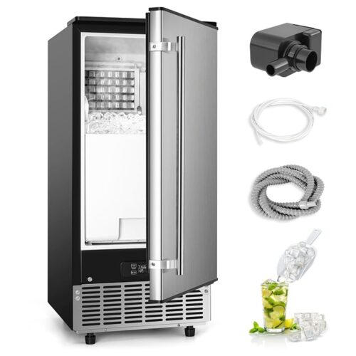 Commercial Under Counter Ice Maker Machine. 80Lbs/Day with 24lbs Ice Storage. Built-in Drain Pump/Automatic Cleaning/Timing Setting/Smart LCD Panel. Ideal for Both Home and Commercial Use