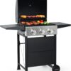 MASTER COOK 3 Burner BBQ Propane Gas Grill. Stainless Steel 30.000 BTU Patio Garden Barbecue Grill with Two Foldable Shelves