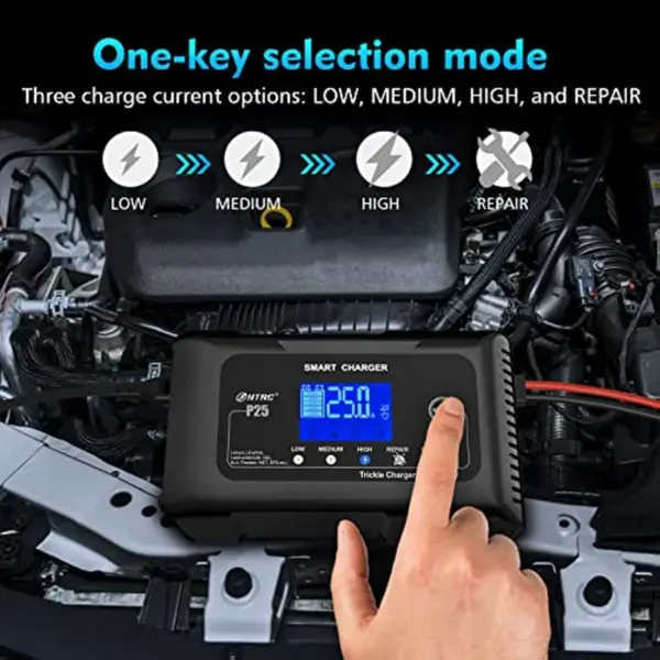 82097852-331F-025C-3A33-F372AEA7F358.webp 25-Amp Smart Battery Charger.Lithium.LiFePO4.Lead-Acid AGM/Gel/SLA.. Car Battery Charger.Trickle Charger. Maintainer/deep Cycle Charger.12V/25A and 24V/13A.for Motorcy.Boat.Lawn Mower.Golf cart..