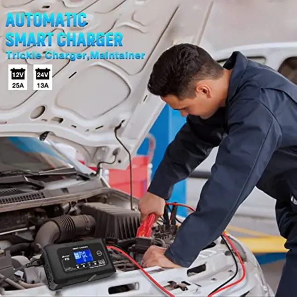 84D19402-CA6F-ED3F-AD93-F68225ADD136.webp 25-Amp Smart Battery Charger.Lithium.LiFePO4.Lead-Acid AGM/Gel/SLA.. Car Battery Charger.Trickle Charger. Maintainer/deep Cycle Charger.12V/25A and 24V/13A.for Motorcy.Boat.Lawn Mower.Golf cart..