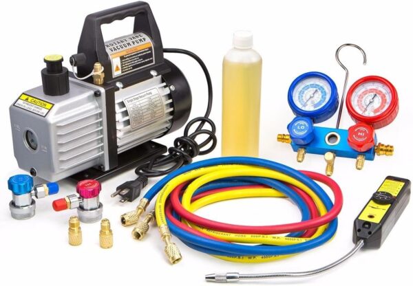 856845BC-1ECF-472F-AF43-94CD9273AC6F.jpg Premium 4CFM Air Vacuum Pump HVAC A/C Refrigeration Kit AC Manifold Gauge Case Set R134a Tap w/Leak Detector and Carrying Tote Bag