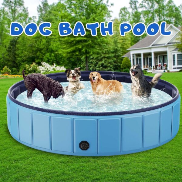 85A24D4B-06B1-F53B-7F5F-59A215C5256A.jpg Foldable Dog Swimming Pool. 120"x20" Oversize Collapsable Hard Plastic Potable Bathing Tub for Pet Dog Kiddie Pool Indoor and Outdoor Leakproof PVC Play Pool for Large Dogs Pets Puppy Kids Blue
