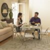 5-Piece Folding Dining Set with Card Table and 4 Fabric Padded Chairs. Tan