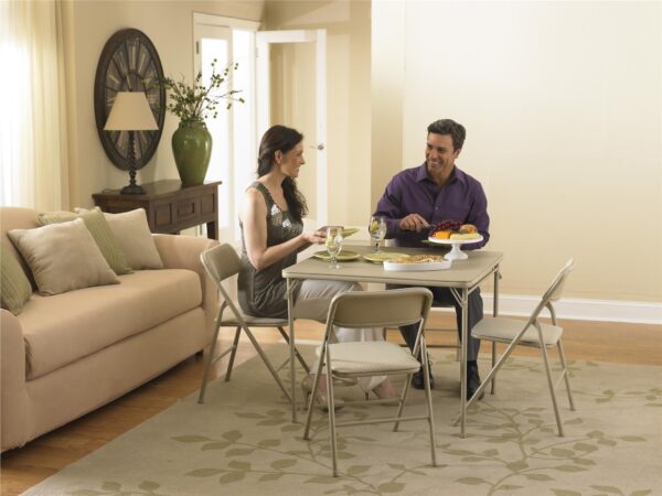 88423FA3-EF8A-0FC3-FFBD-4EFDB34A814E.jpg 5-Piece Folding Dining Set with Card Table and 4 Fabric Padded Chairs. Tan