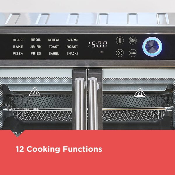 893A3253-74BA-0037-F49F-A88125DFFE2A.jpg Crisp 'N Bake Air Fryer Toaster Oven Combo. 12 in 1 Countertop Convection Oven Cooks Food Fast. Fits a Whole Pizza or 6 Toast Slices. French Doors with Stainless Steel Finish