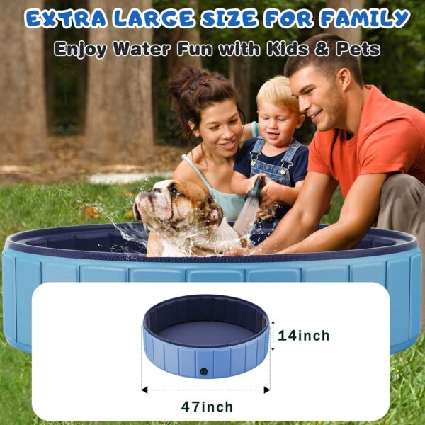 89A2D4B8-1BAD-B114-5519-EDD4159F99C1.jpg Foldable Dog Swimming Pool. 120"x20" Oversize Collapsable Hard Plastic Potable Bathing Tub for Pet Dog Kiddie Pool Indoor and Outdoor Leakproof PVC Play Pool for Large Dogs Pets Puppy Kids Blue