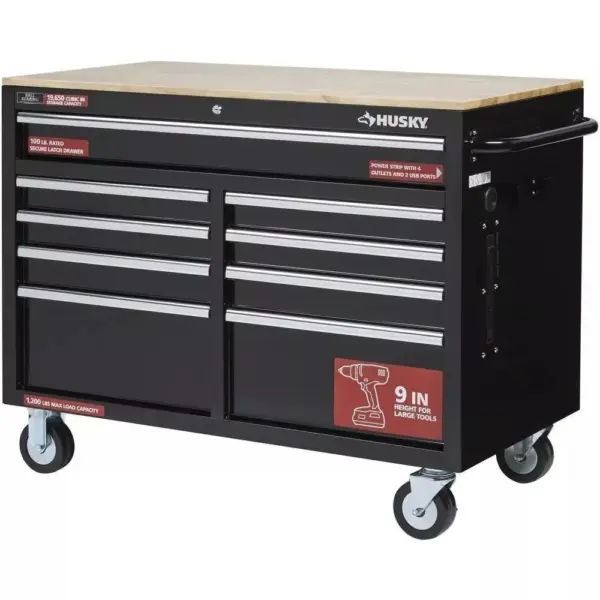 8C978076-E6EC-2BE6-23D9-8A29B4876E61.webp 46 in. W x 24 in. D 9-Drawer Gloss Black Deep Tool Chest Mobile Workbench