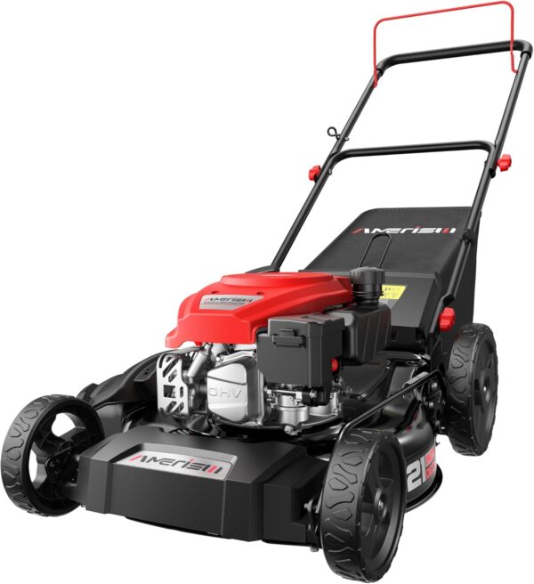 8D538128-4A4E-446C-5DB6-E200491C5D1A.jpg 21" Steel Deck Gas Lawn Mower. Heavy-Duty 3-in-1 Push Mower. 144cc 4-Stroke Engine. 6-Position Height Adjustment. Large 1.4 Bushel Grass Catcher. Durable & Efficient for Yard & Garden