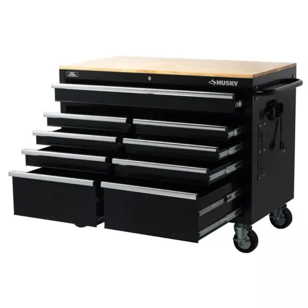 8D594EEC-EA94-41E8-5265-F979CE726678.webp 46 in. W x 24 in. D 9-Drawer Gloss Black Deep Tool Chest Mobile Workbench