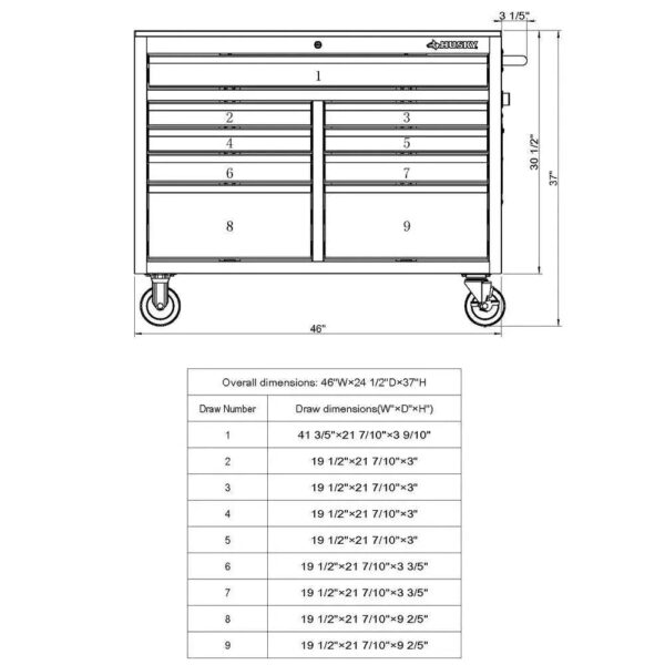 8ecdcdb3a6a04ca8b45460112717c6fb 46 in. W x 24 in. D 9-Drawer Gloss Black Deep Tool Chest Mobile Workbench