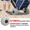 GDLF Foldable Beach Cart with Adjustable Handle and 12" Balloon Wheels. Heavy Duty Aluminum 220LBS Capacity