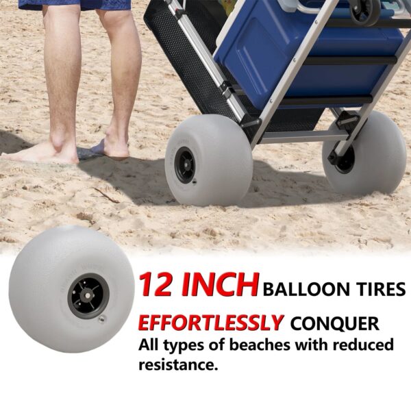 GDLF Foldable Beach Cart with Adjustable Handle and 12" Balloon Wheels. Heavy Duty Aluminum 220LBS Capacity