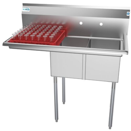 43 in. Freestanding 2 Compartments Sink with Drainboard. Silver