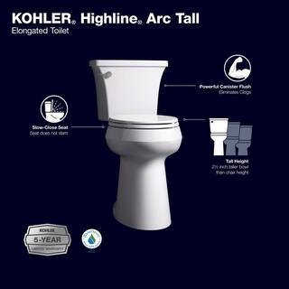 998353BB-B71A-8C9C-0023-0E7E1E944286 KOHLER Extra Tall Highline Arc Complete Solution 2-piece 1.28 GPF Single Flush Elongated Toilet in White (Seat Included) 78305-0