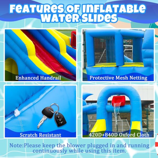 9A971B25-37AB-83FE-49FE-5D41413CCD78.jpg 11-in-1 Inflatable Water Slide & Dolphin Bounce House w/2 Long Slides. 19.7 Ft x 13.1 Ft Extra Large Waterslide Climbing Wall w/Small Deeper Pool.Water Cannons.Hoop for Kids Backyard.550W Blower