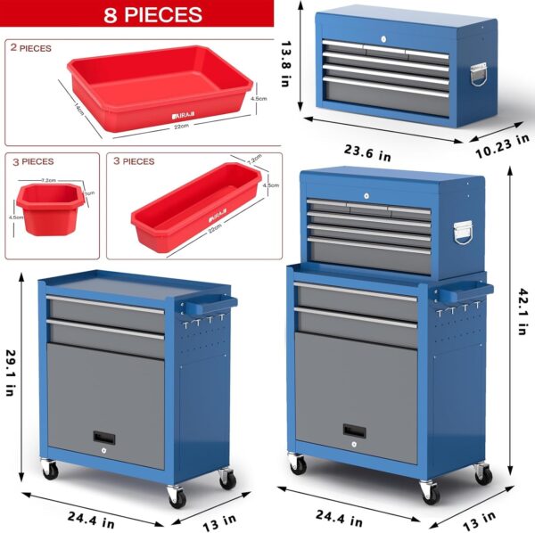9C82C23B-A03A-E696-9FDE-4CE47096889D.jpg Tool Chest 8-Drawer | 42'' Large Rolling Tool Chest with Wheels | Detachable Top Metal Tool Box | Garage Storage Cabinet for Repair Room.Warehouse | Rolling Tool Box with Hooks.Liners.Tray Divider