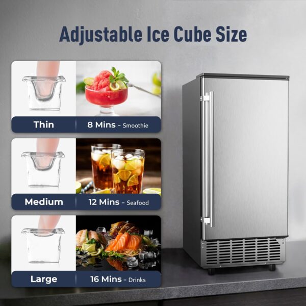 Commercial Under Counter Ice Maker Machine. 80Lbs/Day with 24lbs Ice Storage. Built-in Drain Pump/Automatic Cleaning/Timing Setting/Smart LCD Panel. Ideal for Both Home and Commercial Use