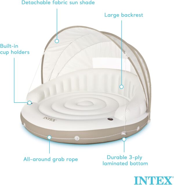 9DA66EEB-F2D2-F7FC-0B77-0778DCCA2541.jpg 58292EP Canopy Island Inflatable Pool Float: Comfortable Lounge Surface – Built-in Cup Holders – Detachable Sunshade – 440lb Max Weight Capacity – 78.5" x 59"