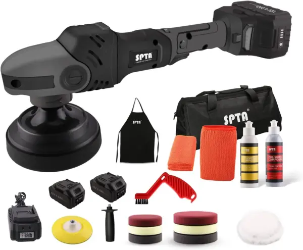 Buffer Polisher. 18V Cordless Rotary Polisher. 4Inch & 5Inch Car Polisher with 7 Variable Speed 2Pcs 4.0Ah Battery. 2 Backing Plate. 6 Polishing Pads. 2 Wool Pads for Car Polishing and Waxing