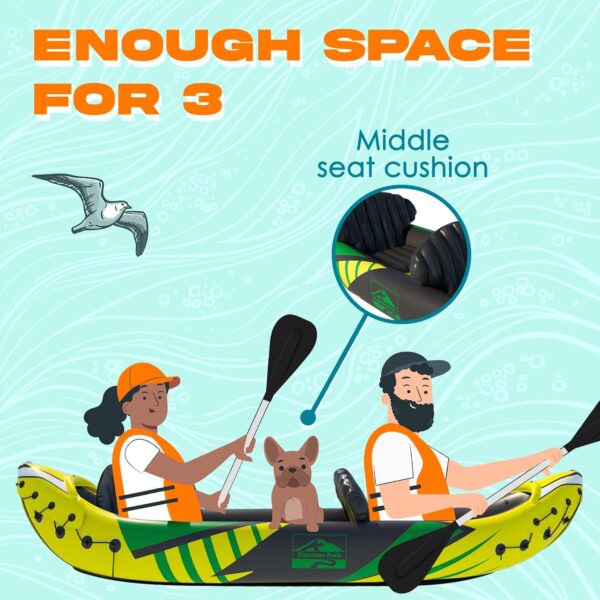 A24CAD4F-341E-5ED4-8015-3B5776B1FD59.jpg KP Inflatable Kayak 2 Person with Sun Canopy (Detachable) + Kayaks for Adults + 3rd Seat for Dog/Child + Waterproof Phone Bags + Adjustable Seats + Kayak + Backrests & More + New 2024 + Yellow Green