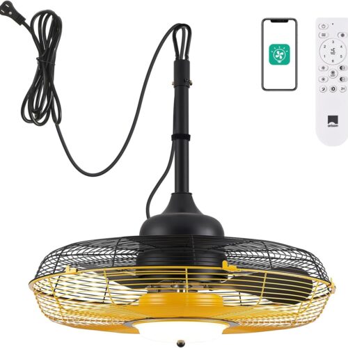 Outdoor Ceiling Fan with Light. Plug in Ceiling Fan with Remote. Gazebo Fans Outdoor Hanging for Patios Waterproof. Wet Rated Hanging Fan with App Control