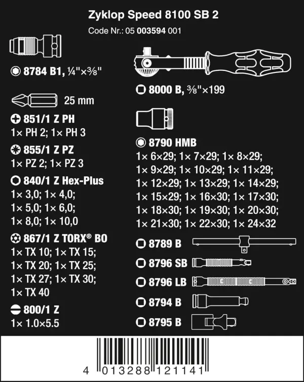 A5D84A86-22AC-29B9-E846-CA2868DDE6F0.webp 5003594001 8100 SB 2 Zyklop 3/8" Metric Ratchet Set ( Piece of 43)
