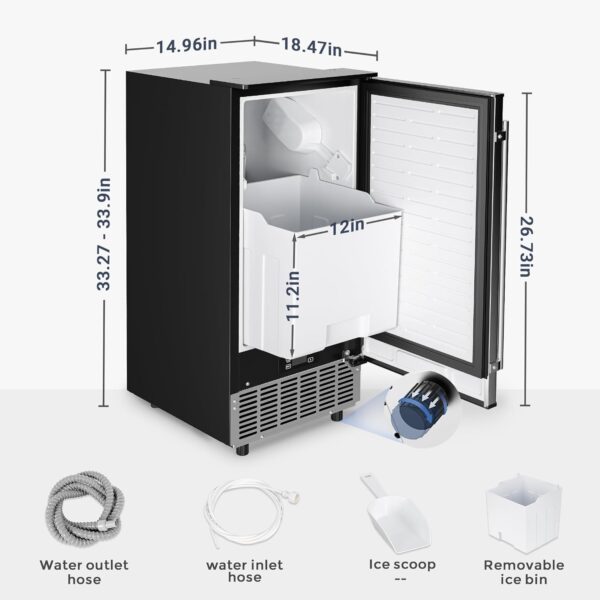 Commercial Under Counter Ice Maker Machine. 80Lbs/Day with 24lbs Ice Storage. Built-in Drain Pump/Automatic Cleaning/Timing Setting/Smart LCD Panel. Ideal for Both Home and Commercial Use