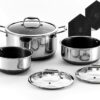HexClad Hybrid Nonstick 6-Piece Pot Set with 2 Silicone Trivets. 2. 3. and 8-Quart Pots with Tempered Glass Lids. Stay-Cool Handles. Dishwasher-Friendly. Induction-Ready. Compatible with All Cooktops