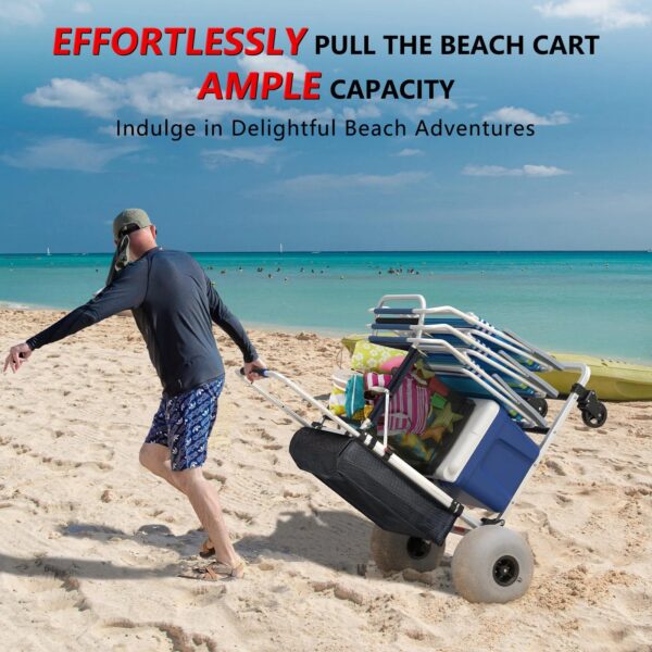 GDLF Foldable Beach Cart with Adjustable Handle and 12" Balloon Wheels. Heavy Duty Aluminum 220LBS Capacity