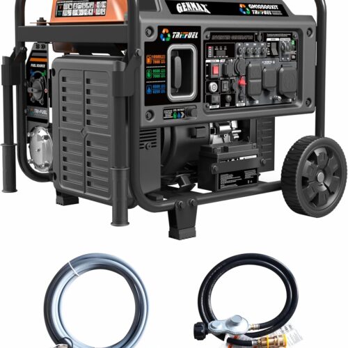 GENMAX 10500 Peak Watt Tri Fuel Open Frame Inverter Generator.with ATS.Quiet Technology.CO Sensor.digital display and 50A.Ideal for Home backup.contruction site and RV Camping (GM10500XiT)