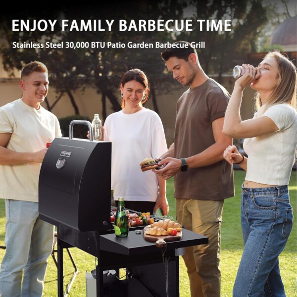 MASTER COOK 3 Burner BBQ Propane Gas Grill. Stainless Steel 30.000 BTU Patio Garden Barbecue Grill with Two Foldable Shelves